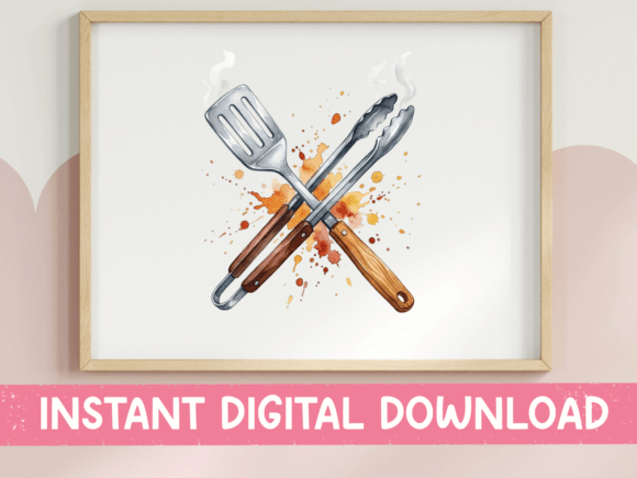 Download Watercolor BBQ Tools Spatula Tongs - Premium Resources